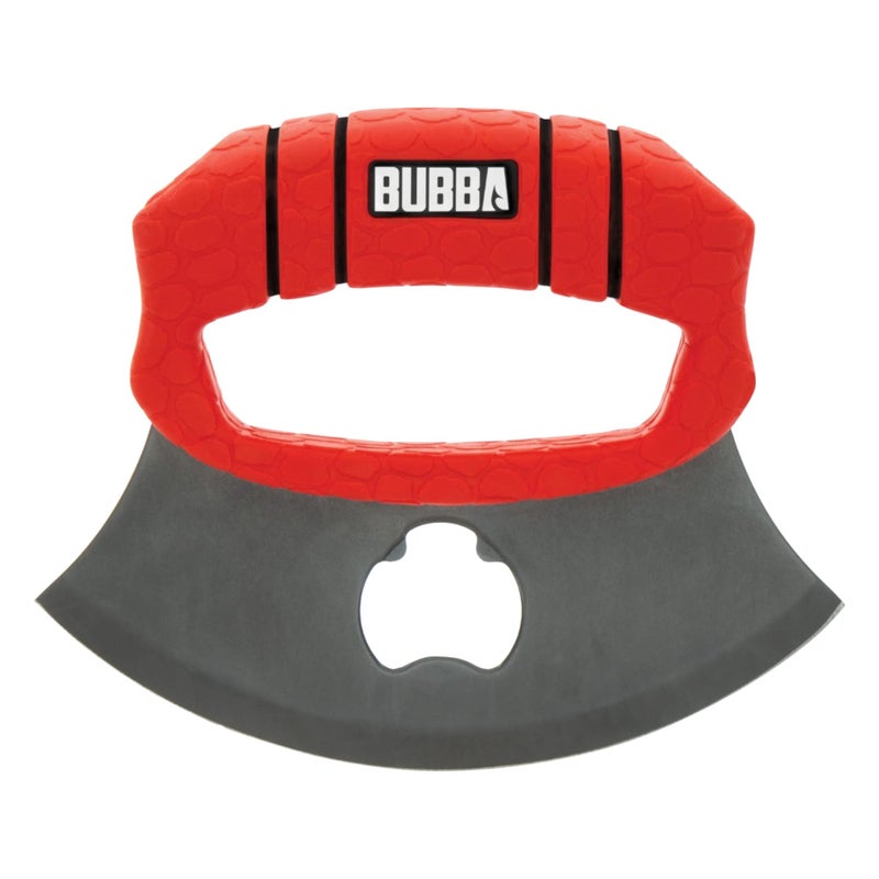BUBBA ULU Knife with Non-Slip Grip Handle, Curved Blade, Integrated Bottle Opener and Sheath, Red - Image 1